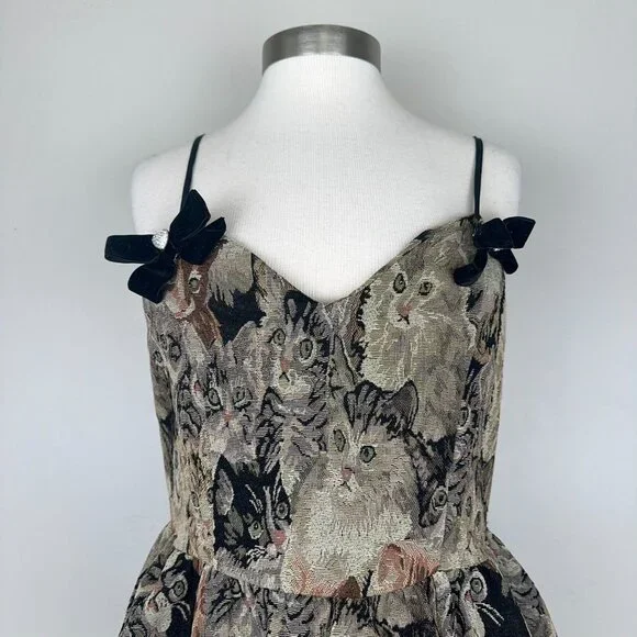 Cider Dress Women L Cat Lover Tapestry Jacquard Jumper Vintage Pinafore - Picture 6 of 15